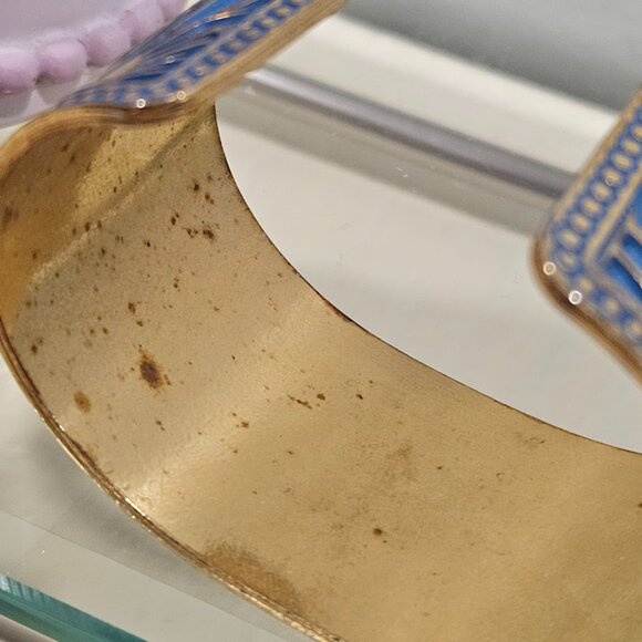 Metropolitan Museum of Art MMA Pine Needle Cuff Bracelet Blue Enamel Gold Tone - Picture 6 of 12